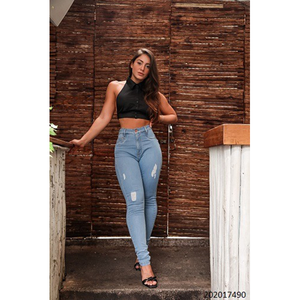 Calça Jeans Feminina Modelo Skinny levanta bum bum com Cintura alta  20201.36 – Jeans Sob Medida